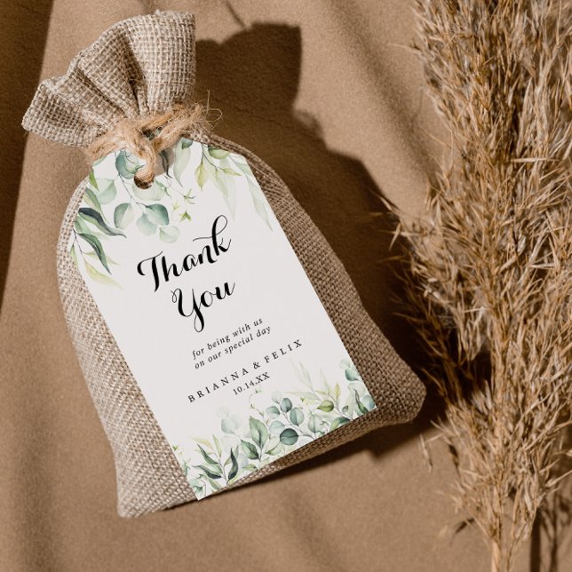 Watercolor Eucalyptus Greenery Bröllop Tack Presentetikett (Skapare uppladdad)