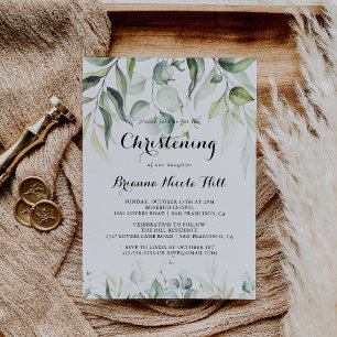 Watercolor Eucalyptus Greenery Christening Inbjudningar