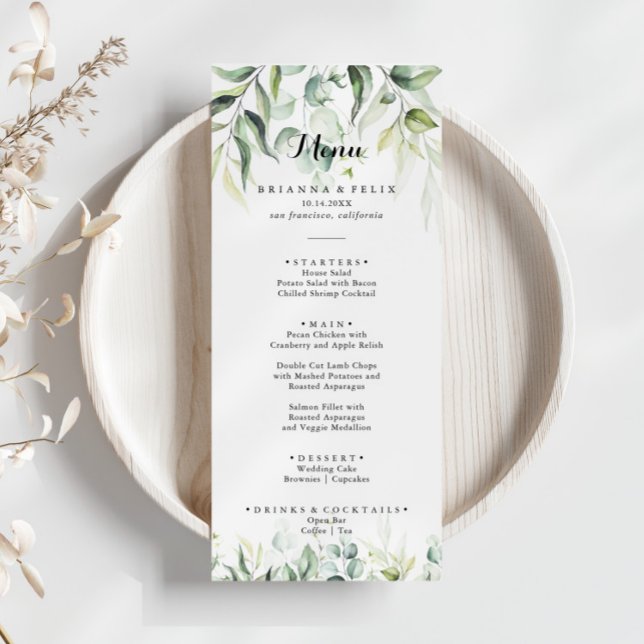 Watercolor Eucalyptus Greenery Dinner Menu Meny (Skapare uppladdad)