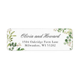 Watercolor Eucalyptus Greenery Foliage Löv Returadress Etikett