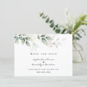 Watercolor Eucalyptus Greenery Gold Wedding Spara Datumet