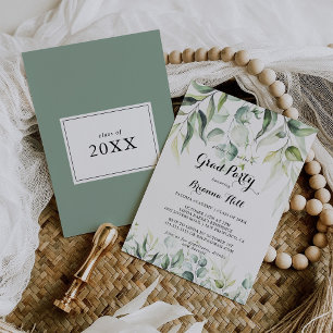 Watercolor Eucalyptus Greenery Grad Party Inbjudningar