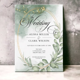 Watercolor Eucalyptus Greenery Guld Bröllop Inbjudningar