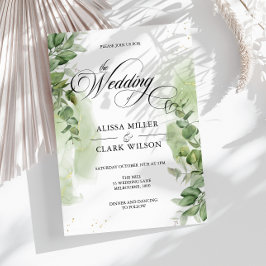 Watercolor Eucalyptus Greenery Guld Bröllop Inbjudningar