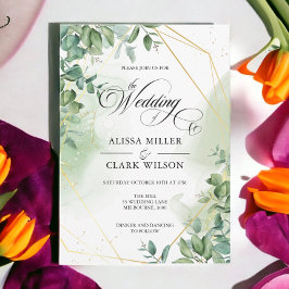 Watercolor Eucalyptus Greenery Guld Bröllop Invita Inbjudningar