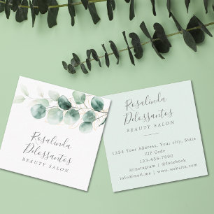 Watercolor Eucalyptus Greenery Guld Löv Fyrkantigt Visitkort