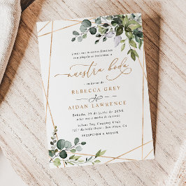 Watercolor Eucalyptus Greenery Guld Neustra Boda Inbjudningar