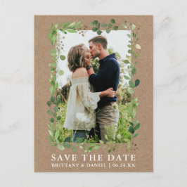 Watercolor Eucalyptus Greenery Kraft Save Date Vykort