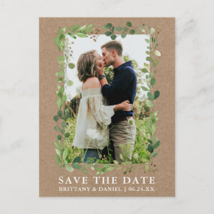 Watercolor Eucalyptus Greenery Kraft Save Date Vykort