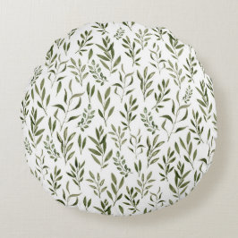 Watercolor Eucalyptus Greenery Löv Mönster Rund Kudde