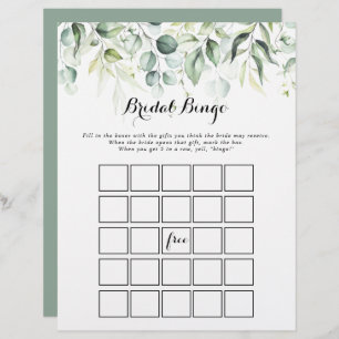Watercolor Eucalyptus Greenery Möhippa Bingo Game