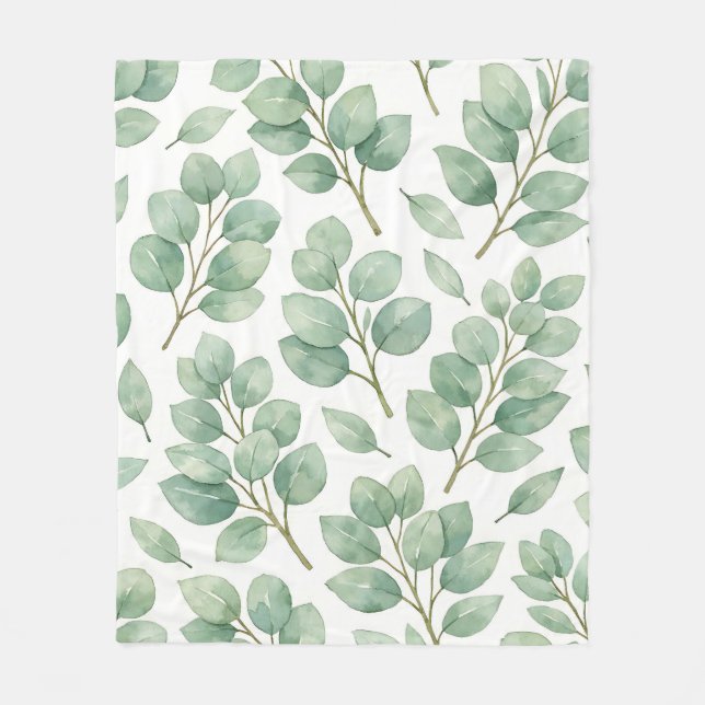Watercolor Eucalyptus Greenery Pattern Fleecefilt (Framsidan)
