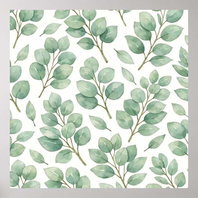 Watercolor Eucalyptus Greenery Pattern Poster (Framsidan)