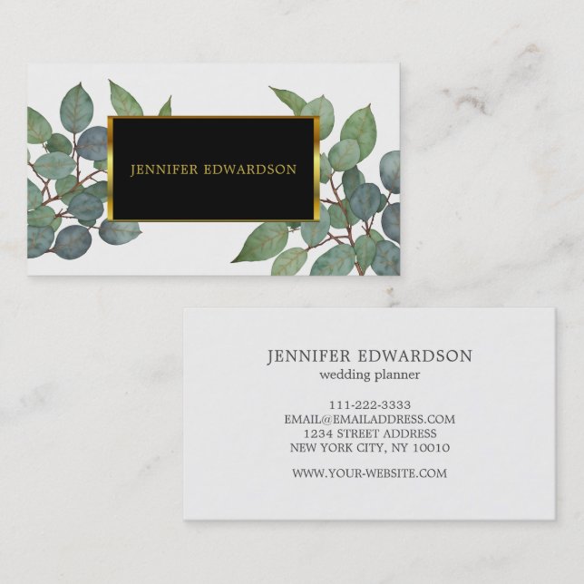 Watercolor eucalyptus greenery professional visitkort (Fram/baksida)