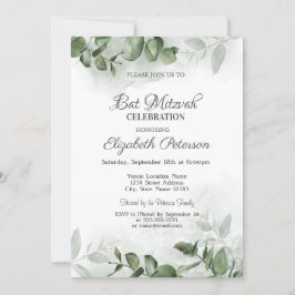 Watercolor Eucalyptus Greenery Pub Mitzvah Inbjudningar