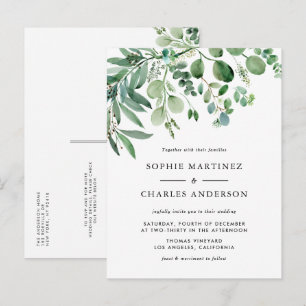 Watercolor Eucalyptus Greenery QR Code Bröllop Inbjudan Vykort