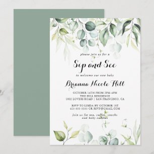 Watercolor Eucalyptus Greenery Sip och se Inbjudningar