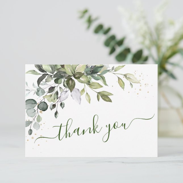 Watercolor Eucalyptus Greenery Tack Kort (Stående Fram)