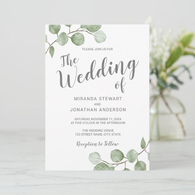 Watercolor Eucalyptus Greenery Wedding Inbjudningar (Stående Fram)