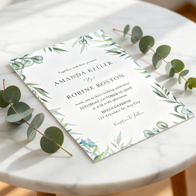 Watercolor Eucalyptus Greenery Wedding Invitation Inbjudningar (Skapare uppladdad)