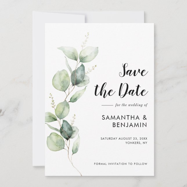 Watercolor Eucalyptus Greenery Wedding Spara Datumet (Framsida)