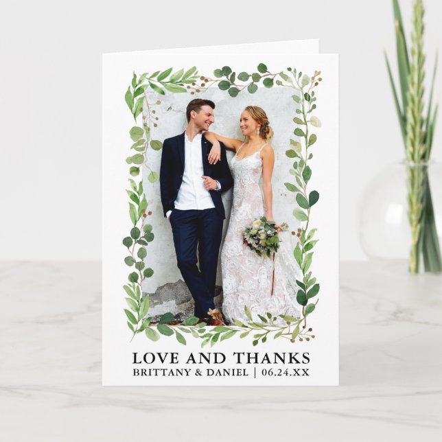 Watercolor Eucalyptus Kärlek och tack Foldad Kort (Framsida)