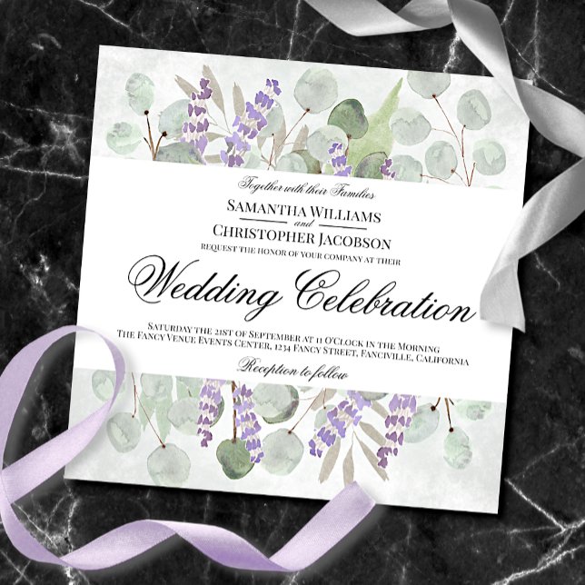 Watercolor Eucalyptus & Lavender Boho Chic Bröllop Inbjudningar (Skapare uppladdad)