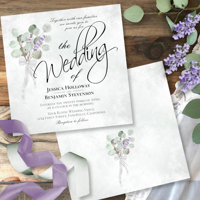 Watercolor Eucalyptus & Lavender Bouquet Bröllop Inbjudningar (Skapare uppladdad)