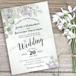 Watercolor Eucalyptus Lavender & Greenery Bröllop Inbjudningar<br><div class="desc">Dessa vackra bröllopsinbjudningar har en elegant boho-chic med handmålade löv av eucalyptus och sprit av lavender & trädgårdsgrey på en marmorerad blek teal bakgrund. Skrivningen görs i lacy script calligraphy. Baksidan har en bukett av eukalyptus och lavender bunden med en vit buk. Snyggt sätt att inbjudan era vänner och familj...</div>