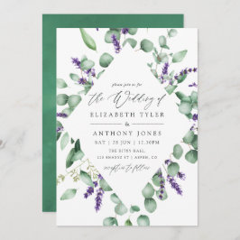 Watercolor Eucalyptus Lavender Greenery Bröllop Inbjudningar