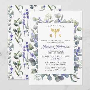 Watercolor Eucalyptus Lavender Nursing Studenten Inbjudningar