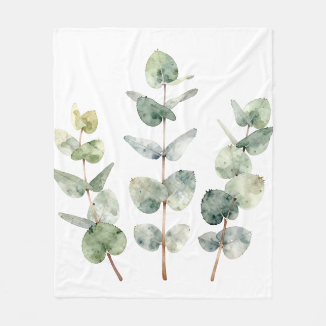Watercolor Eucalyptus Leaves Botanical Fleecefilt (Framsidan)