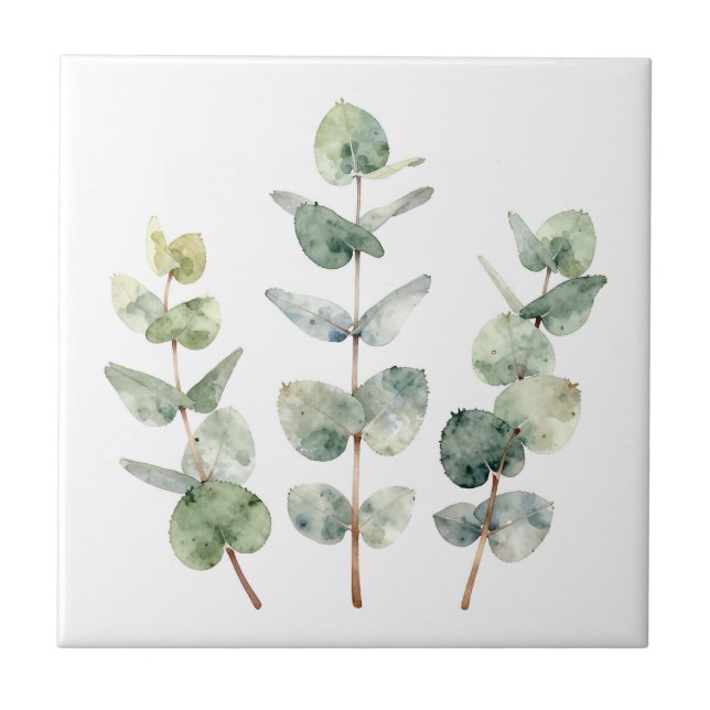 Watercolor Eucalyptus Leaves Botanical Kakelplatta (Framsidan)