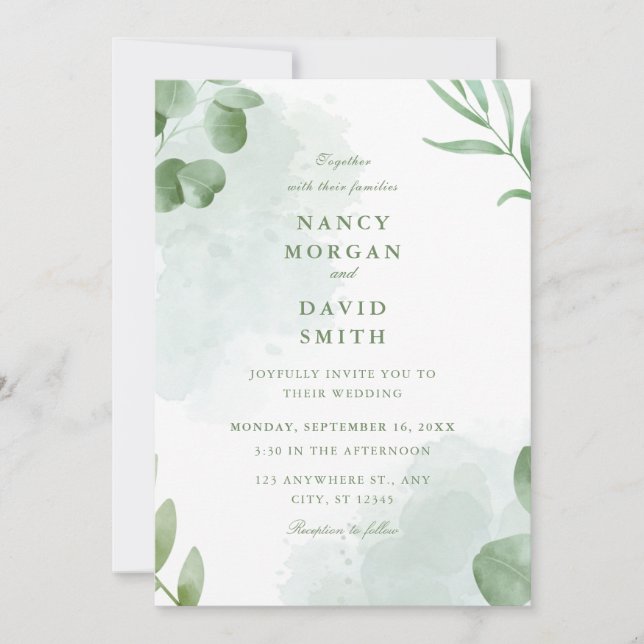 Watercolor Eucalyptus Leaves Greenery Wedding  Inbjudningar (Framsida)
