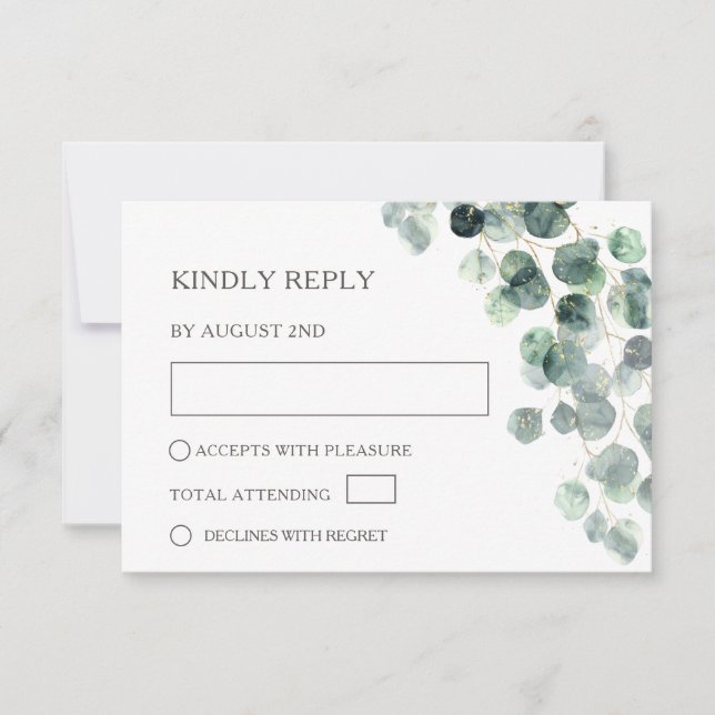 Watercolor Eucalyptus Leaves Wedding OSA Kort (Framsida)