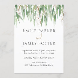 Watercolor Eucalyptus Löv Guld Greenery Bröllop Inbjudningar