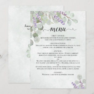 Watercolor Eucalyptus Löv & Lavender Bröllop Meny