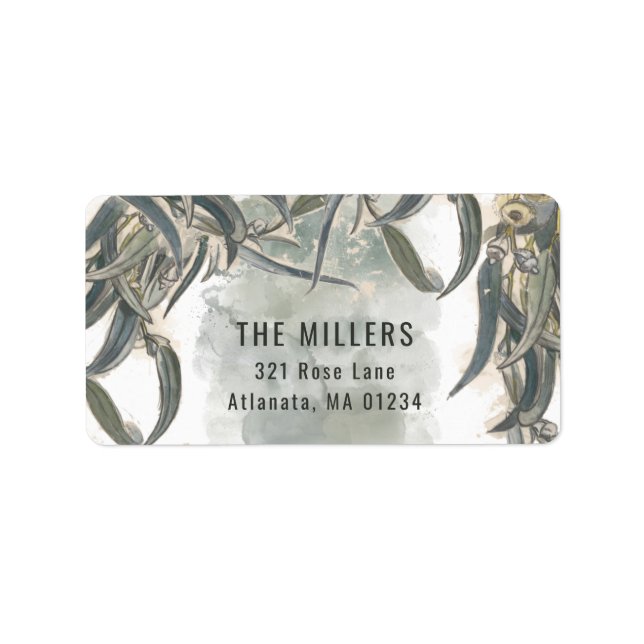 Watercolor Eucalyptus Lövs Greenery Adressetikett (Framsidan)