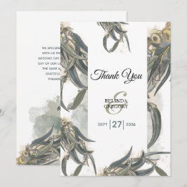 Watercolor Eucalyptus Lövs Greenery Bröllop Tack Kort