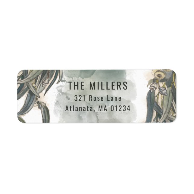 Watercolor Eucalyptus Lövs Greenery Returadress Etikett (Framsidan)