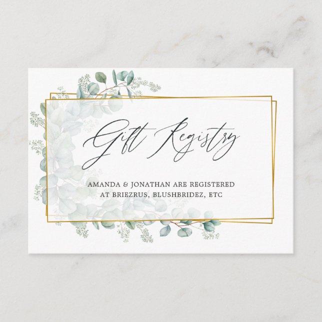 Watercolor Eucalyptus Möhippa Gift Registry Tilläggskort (Framsida)