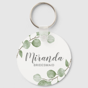 Watercolor Eucalyptus Personlig Bridesmaid Namn Nyckelring