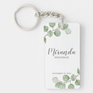 Watercolor Eucalyptus Personlig Bridesmaid Namn Nyckelring