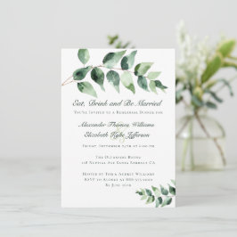 Watercolor Eucalyptus Rehearsal Dinner | White Inbjudningar