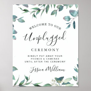 Watercolor Eucalyptus Unplugged Bröllop Ceremony Poster