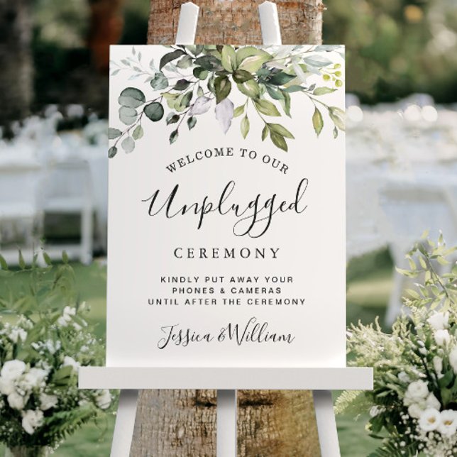 Watercolor Eucalyptus Unplugged Bröllop Ceremony Poster (Skapare uppladdad)