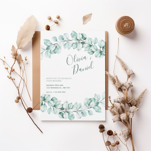 Watercolor Eucalyptus Wedding Invitation Inbjudningar (Skapare uppladdad)