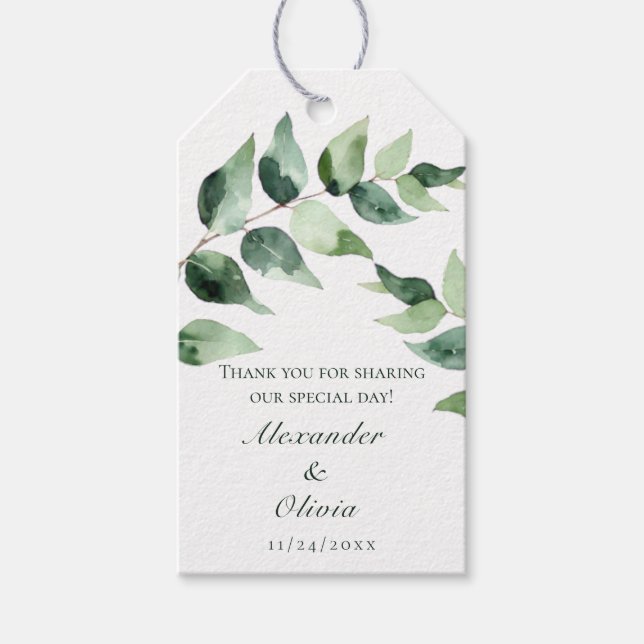 Watercolor Eucalyptus Wedding | White Presentetikett (Framsidan)