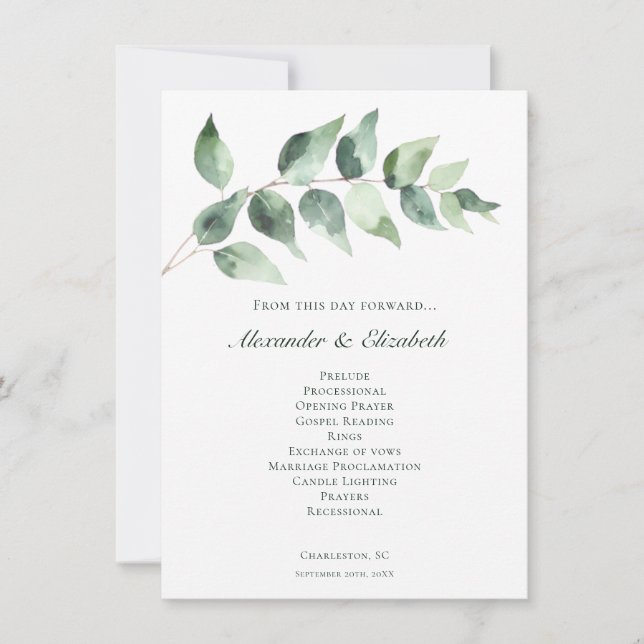 Watercolor Eucalyptus Wedding | White Program (Framsida)