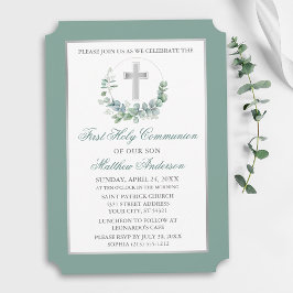 Watercolor Eucalyptus Wreath Silver Communion Inbjudningar